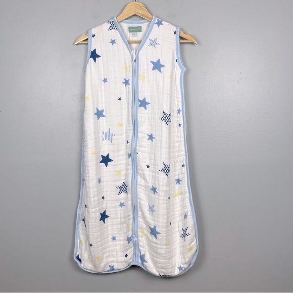 Molis & Co bamboo cotton blend muslin white & blue star print sleep sack, XL. - Picture 1 of 9